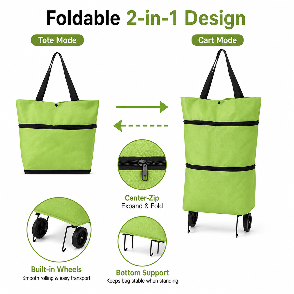 RollEase™ 2-in-1 Foldable Rolling Tote